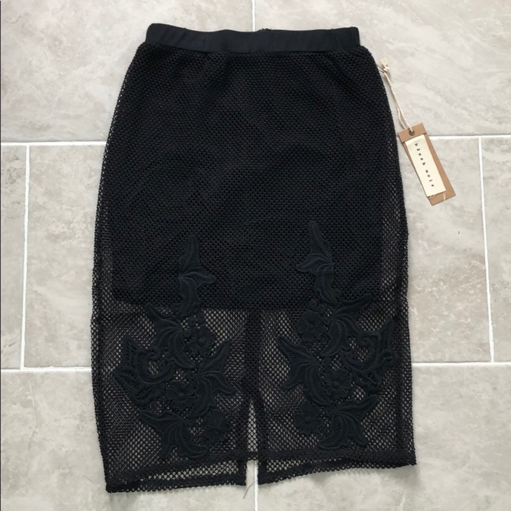 🌻 Blush Noir | Floral Mesh Midi Skirt NWT
